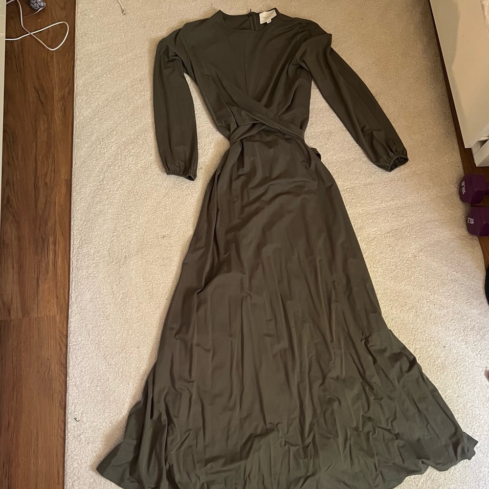 Veiled Alice Jersey Tie Waist Dress in Sage